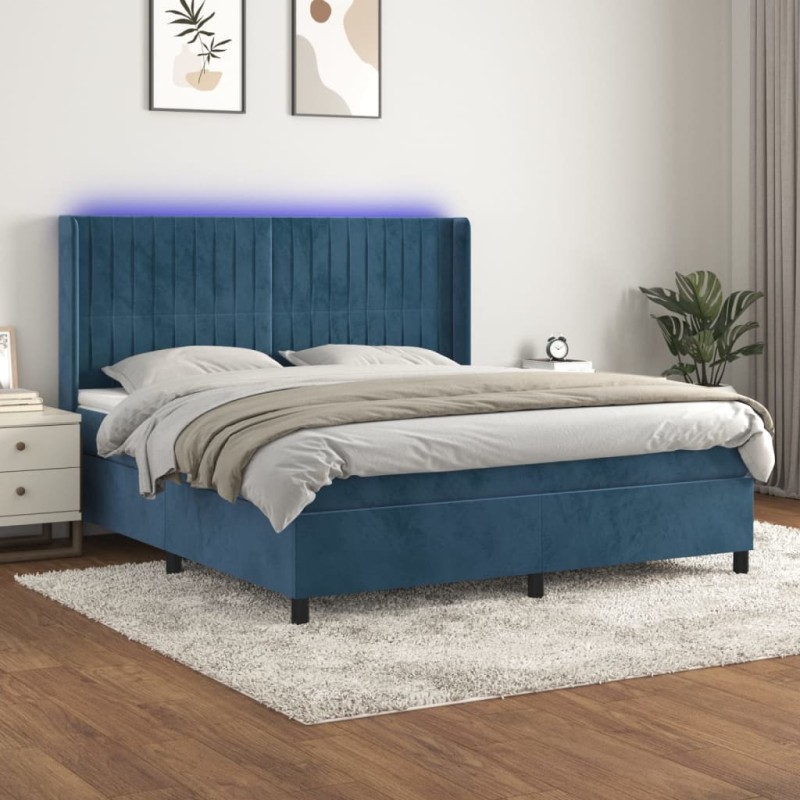 Letto a Molle con Materasso e LED Blu Scuro 180x200 cm Letto a Molle con Materasso e LED Blu Scuro 180x200 cm