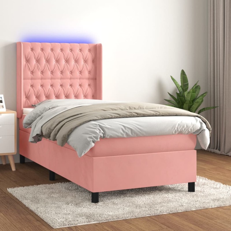 vidaXL Letto a Molle con Materasso e LED Rosa 80x200 cm in Velluto vidaXL Letto a Molle con Materasso e LED Rosa 80x200 cm in Velluto