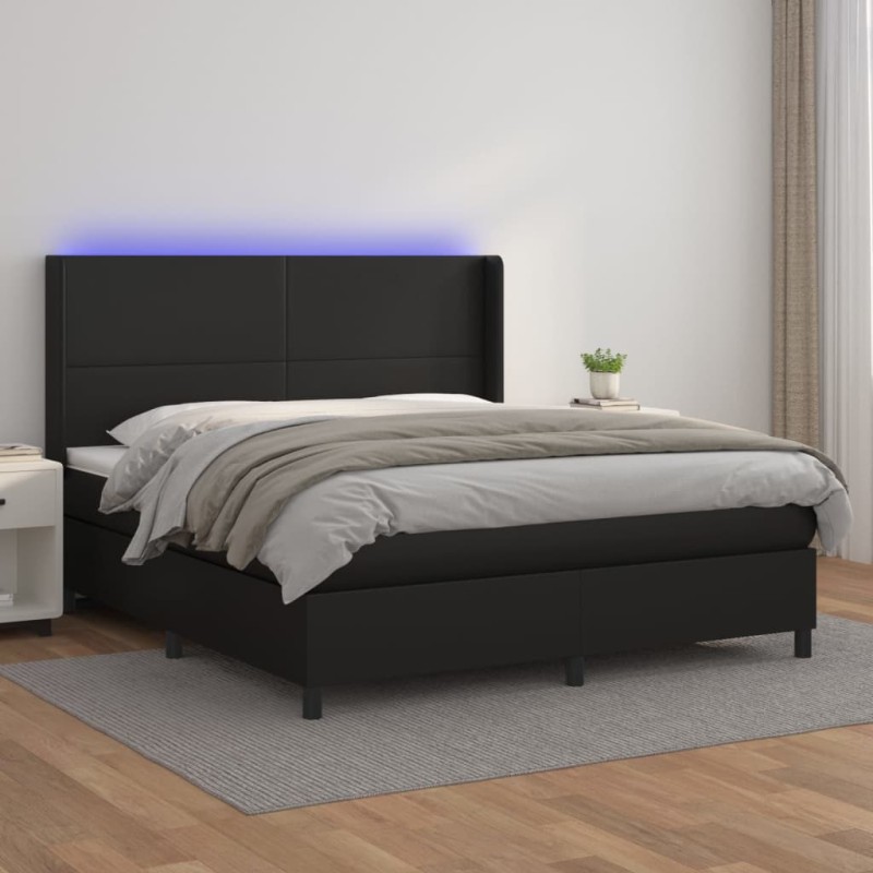 vidaXL Giroletto a Molle con Materasso e LED Nero 180x200cm Similpelle vidaXL Giroletto a Molle con Materasso e LED Nero 180x200cm Similpelle