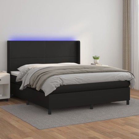 vidaXL Giroletto a Molle con Materasso e LED Nero 180x200cm Similpelle