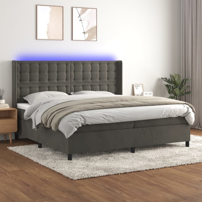 Letto a Molle con Materasso e LED Grigio Scuro 200x200 cm Letto a Molle con Materasso e LED Grigio Scuro 200x200 cm