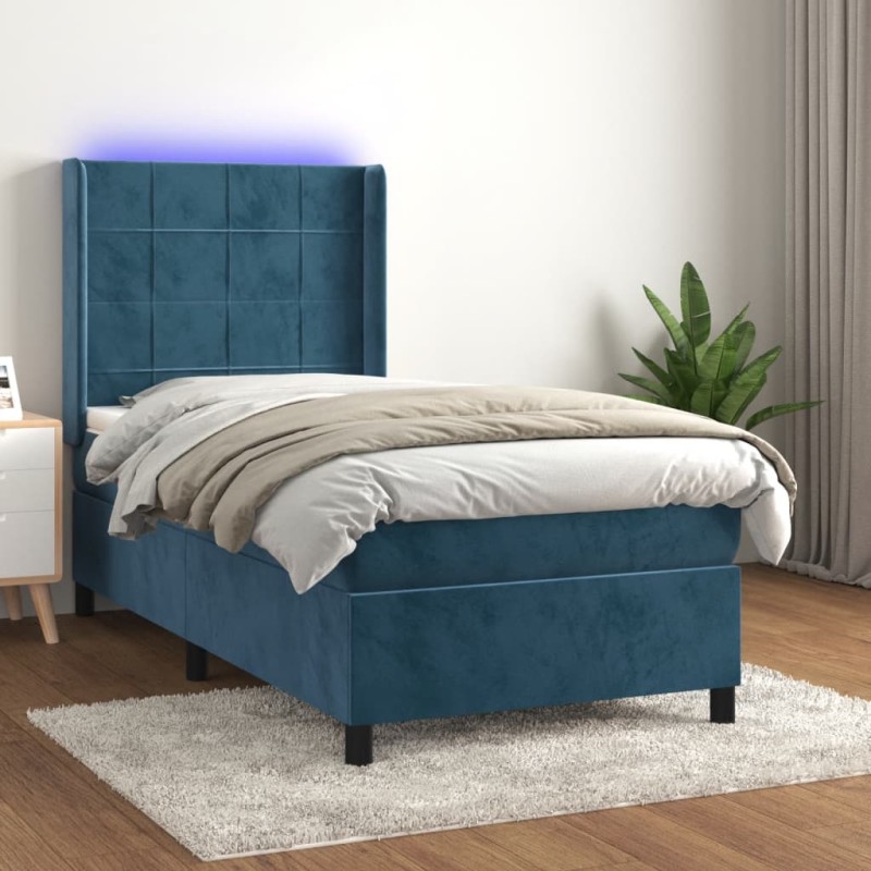 Letto a Molle con Materasso e LED Blu Scuro 100x200 cm Letto a Molle con Materasso e LED Blu Scuro 100x200 cm