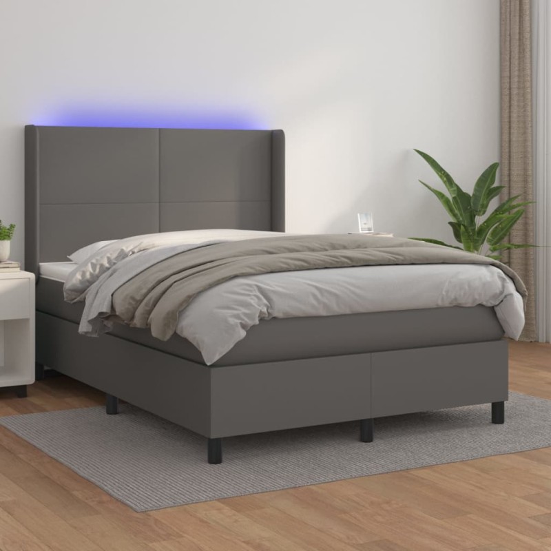 vidaXL Giroletto Molle con Materasso e LED Grigio 140x190cm Similpelle vidaXL Giroletto Molle con Materasso e LED Grigio 140x190cm Similpelle