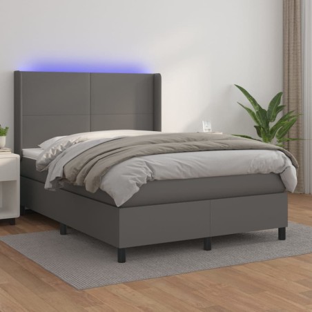 vidaXL Giroletto Molle con Materasso e LED Grigio 140x190cm Similpelle