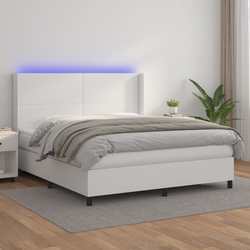 Giroletto Molle con Materasso e LED Bianco 180x200cm Similpelle Giroletto Molle con Materasso e LED Bianco 180x200cm Similpelle