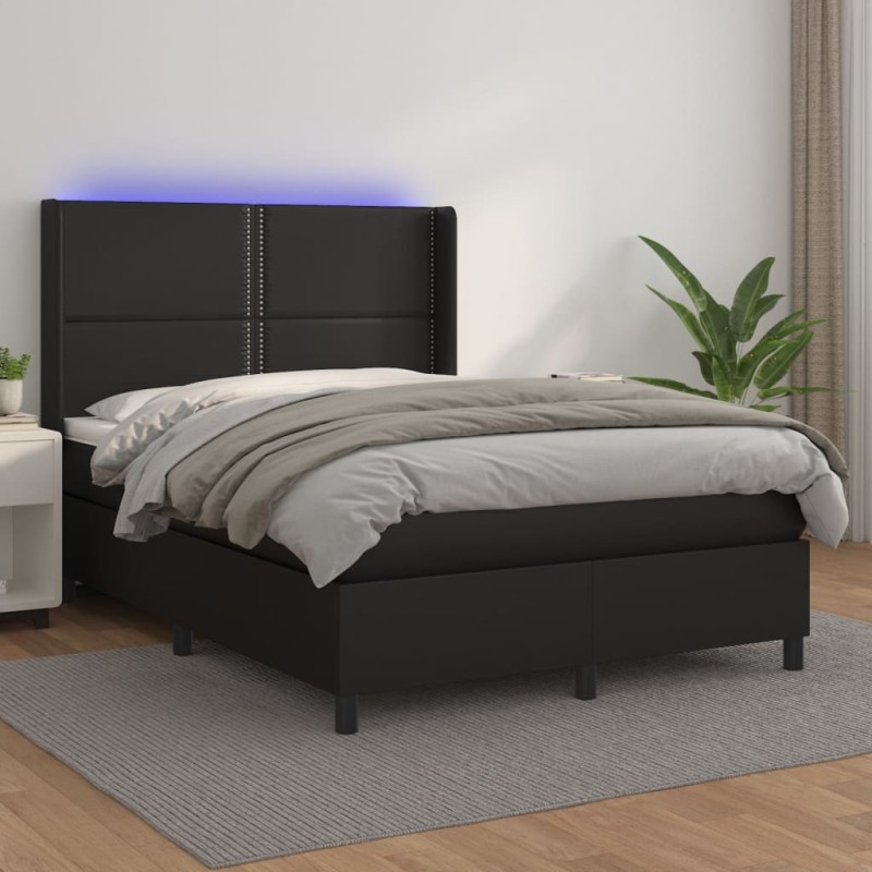 Giroletto a Molle con Materasso e LED Nero 140x190cm Similpelle Giroletto a Molle con Materasso e LED Nero 140x190cm Similpelle