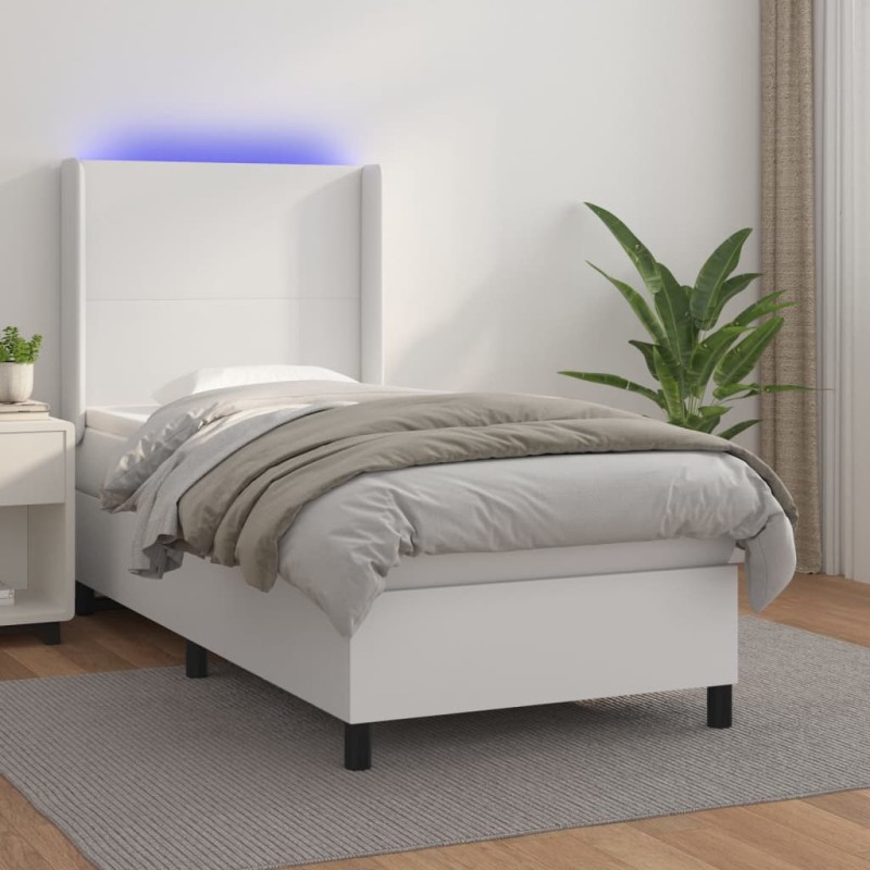 vidaXL Giroletto Molle con Materasso e LED Bianco 80x200 cm Similpelle vidaXL Giroletto Molle con Materasso e LED Bianco 80x200 cm Similpelle