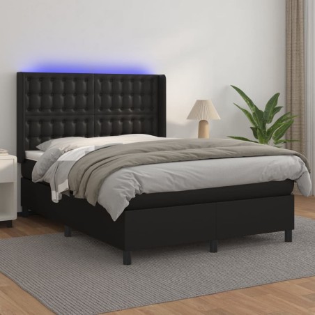 vidaXL Giroletto a Molle con Materasso e LED Nero 140x190cm Similpelle
