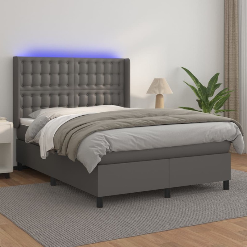 vidaXL Giroletto Molle con Materasso e LED Grigio 140x200cm Similpelle vidaXL Giroletto Molle con Materasso e LED Grigio 140x200cm Similpelle
