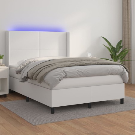 vidaXL Giroletto Molle con Materasso e LED Bianco 140x200cm Similpelle