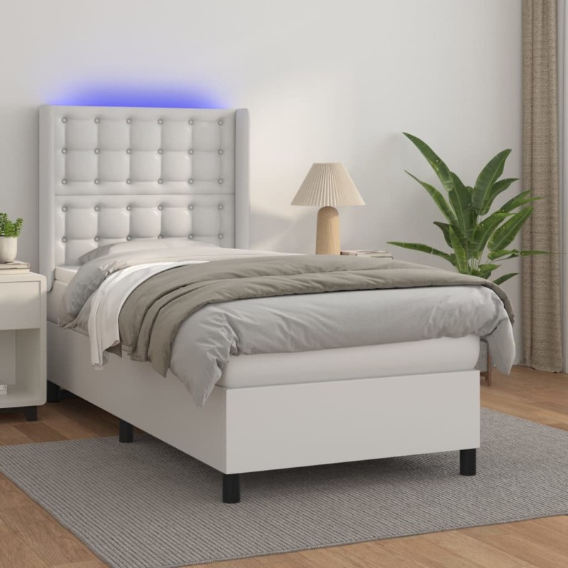 Giroletto Molle con Materasso e LED Bianco 80x200 cm Similpelle Giroletto Molle con Materasso e LED Bianco 80x200 cm Similpelle