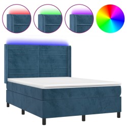 Letto a Molle con Materasso e LED Blu Scuro 140x200 cm