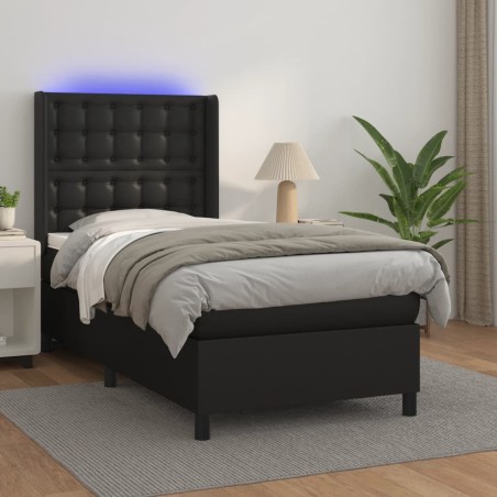 vidaXL Giroletto a Molle con Materasso e LED Nero 80x200 cm Similpelle