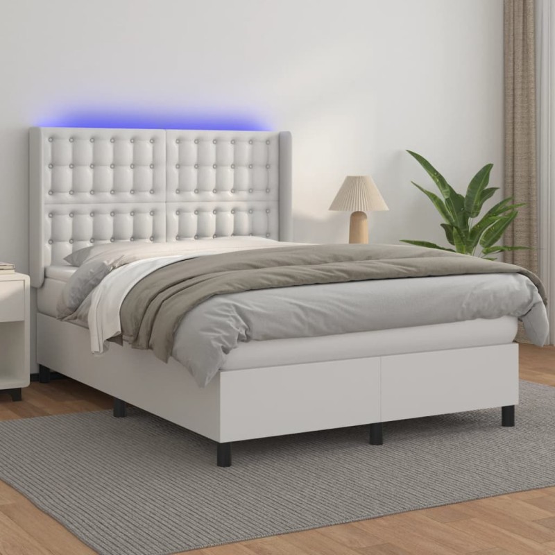 vidaXL Giroletto Molle con Materasso e LED Bianco 140x190cm Similpelle vidaXL Giroletto Molle con Materasso e LED Bianco 140x190cm Similpelle
