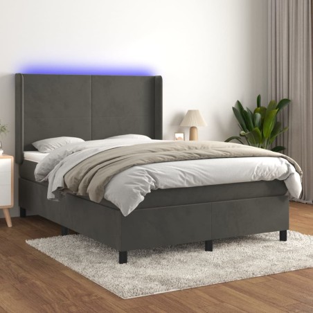 vidaXL Letto a Molle con Materasso e LED Grigio Scuro 140x200 cm