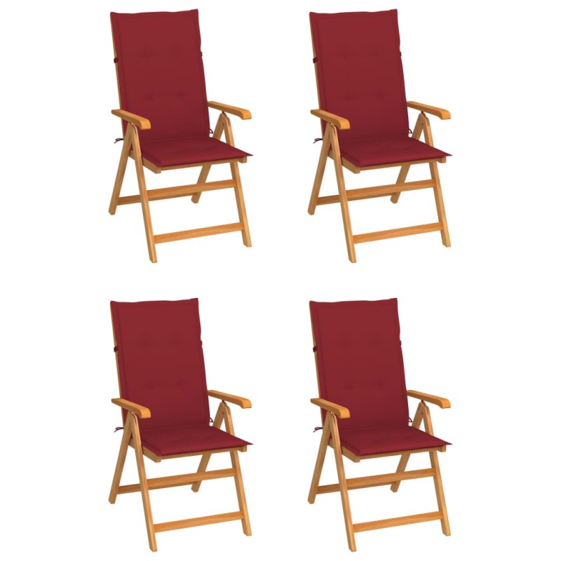 Sedie da Giardino 4 pz con Cuscini Rosso Vino Massello di Teak Sedie da Giardino 4 pz con Cuscini Rosso Vino Massello di Teak