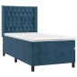Letto a Molle con Materasso e LED Blu Scuro 90x200cm in Velluto