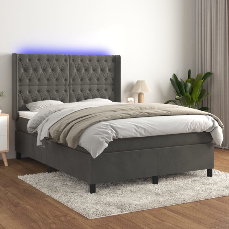 Letto a Molle con Materasso e LED Grigio Scuro 140x200 cm Letto a Molle con Materasso e LED Grigio Scuro 140x200 cm