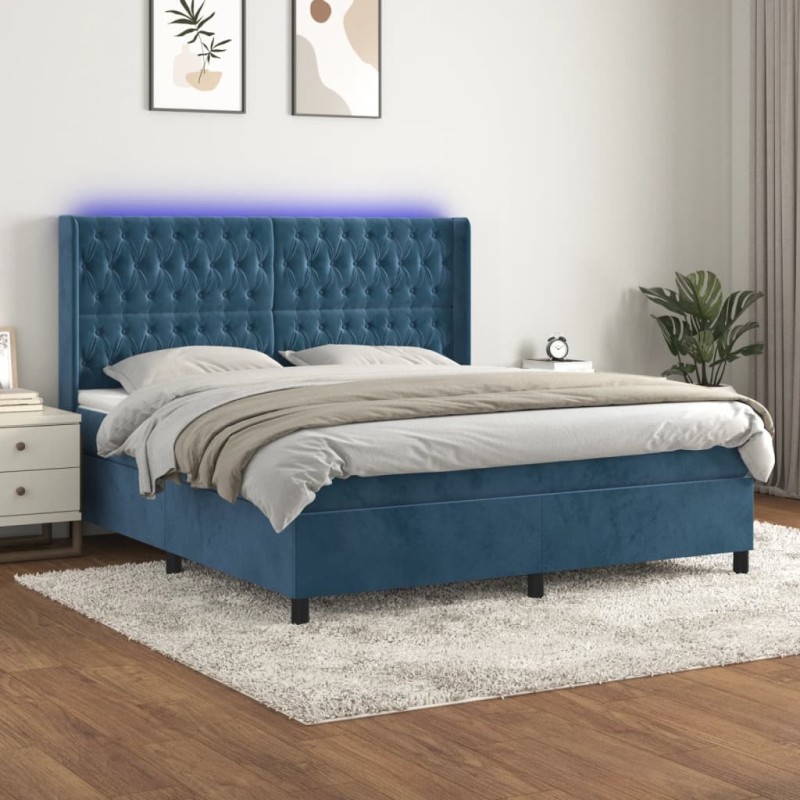 vidaXL Letto a Molle con Materasso e LED Blu Scuro 180x200 cm vidaXL Letto a Molle con Materasso e LED Blu Scuro 180x200 cm