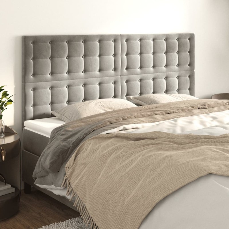 Testiera 4 pz Grigio Chiaro 90x5x78/88 cm in Velluto Testiera 4 pz Grigio Chiaro 90x5x78/88 cm in Velluto