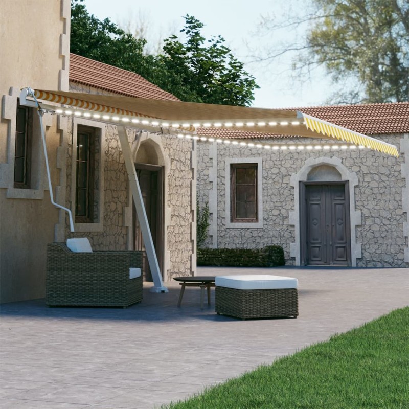 Tenda Automatica con Sensore Vento LED 450x300 cm Gialla Bianca Tenda Automatica con Sensore Vento LED 450x300 cm Gialla Bianca