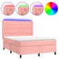 Letto a Molle con Materasso e LED Rosa 140x190 cm in Velluto Letto a Molle con Materasso e LED Rosa 140x190 cm in Velluto