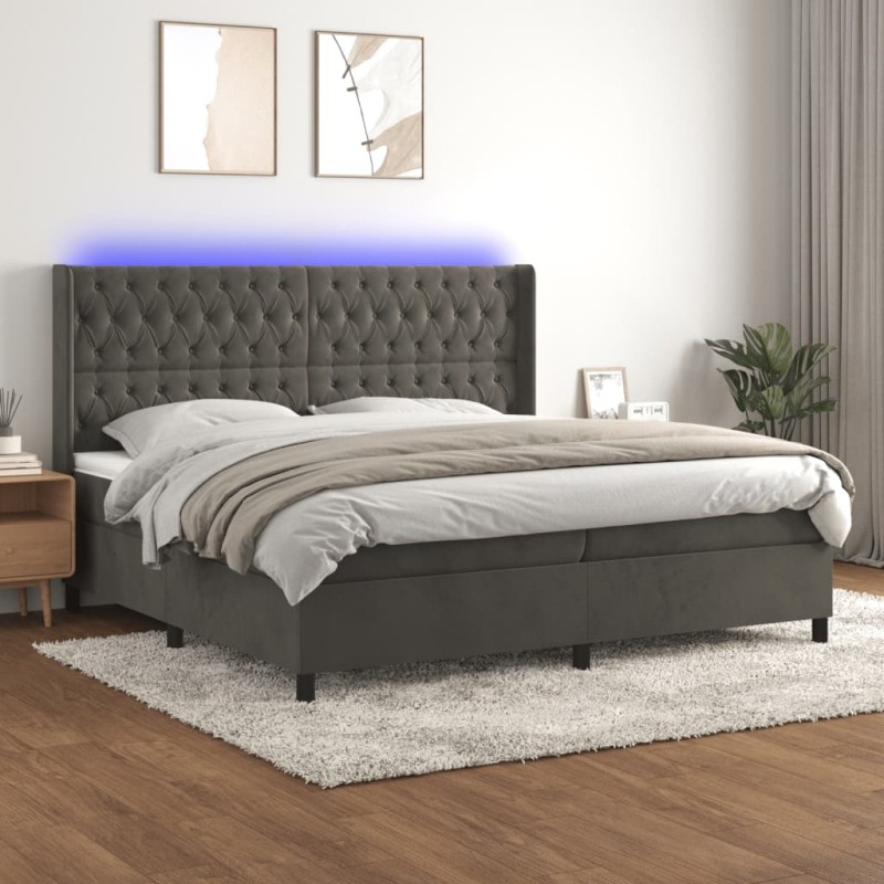 vidaXL Letto a Molle con Materasso e LED Grigio Scuro 200x200 cm vidaXL Letto a Molle con Materasso e LED Grigio Scuro 200x200 cm