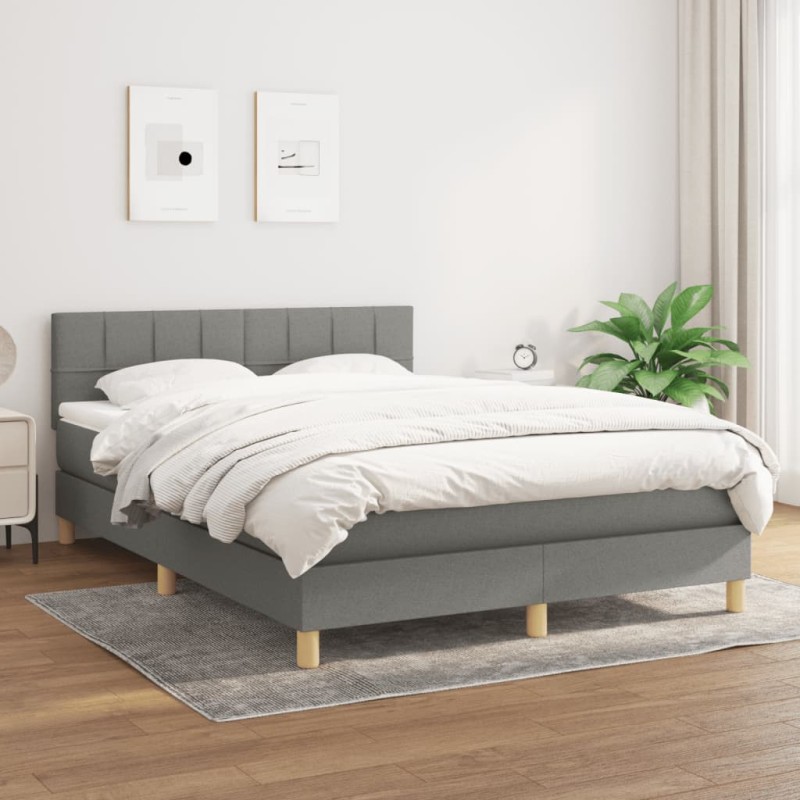 vidaXL Giroletto a Molle con Materasso Grigio Scuro 140x190 cm Tessuto