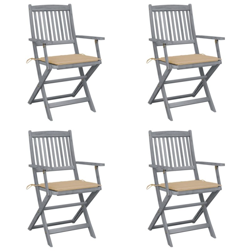 vidaXL Sedie da Giardino Pieghevoli 4pz con Cuscini in Massello Acacia vidaXL Sedie da Giardino Pieghevoli 4pz con Cuscini in Massello Acacia