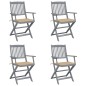 vidaXL Sedie da Giardino Pieghevoli 4pz con Cuscini in Massello Acacia vidaXL Sedie da Giardino Pieghevoli 4pz con Cuscini in Massello Acacia