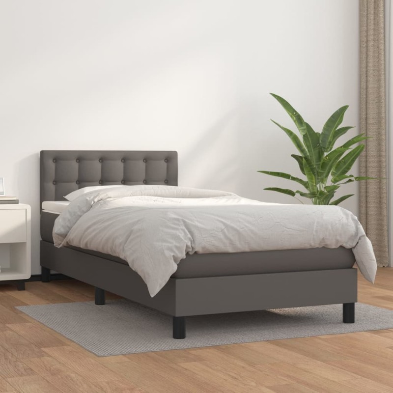 vidaXL Giroletto a Molle con Materasso Grigio 90x190 cm in Similpelle