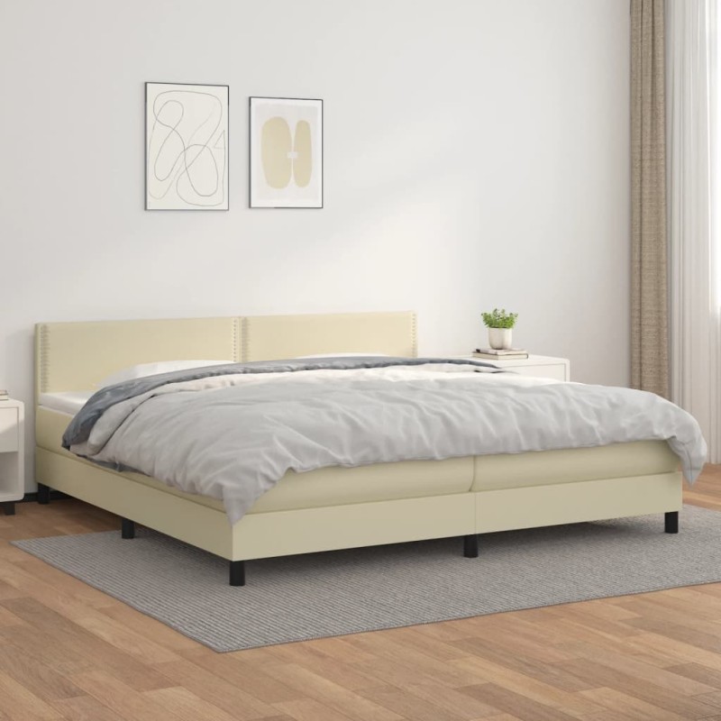 Giroletto a Molle con Materasso Crema 200x200 cm in Similpelle
