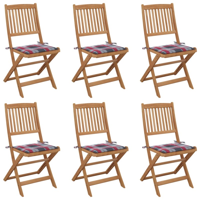 Sedie da Giardino Pieghevoli 6 pz con Cuscini Massello Acacia Sedie da Giardino Pieghevoli 6 pz con Cuscini Massello Acacia
