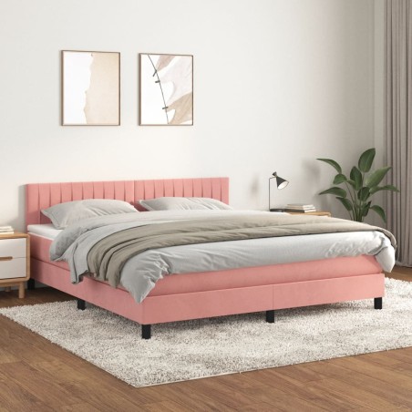 vidaXL Giroletto a Molle con Materasso Rosa 160x200 cm in Velluto