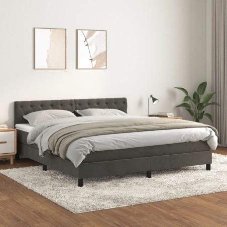 vidaXL Giroletto a Molle con Materasso Grigio Scuro 160x200 cm Velluto