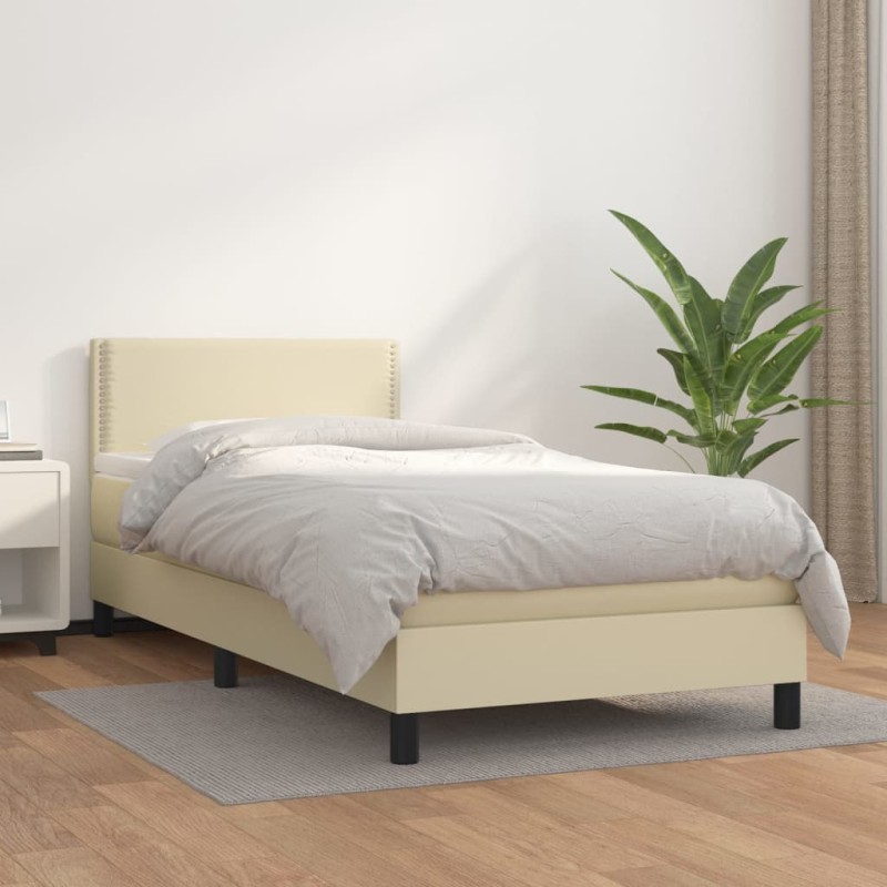 vidaXL Giroletto a Molle con Materasso Crema 90x200 cm in Similpelle
