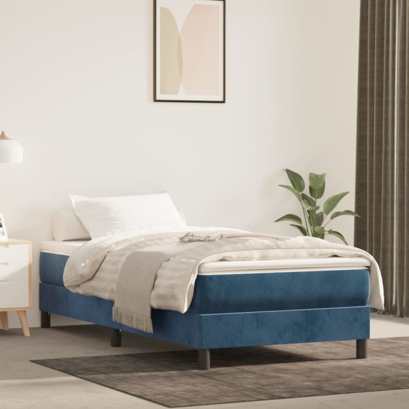 vidaXL Giroletto a Molle con Materasso Blu Scuro 100x200 cm in Velluto