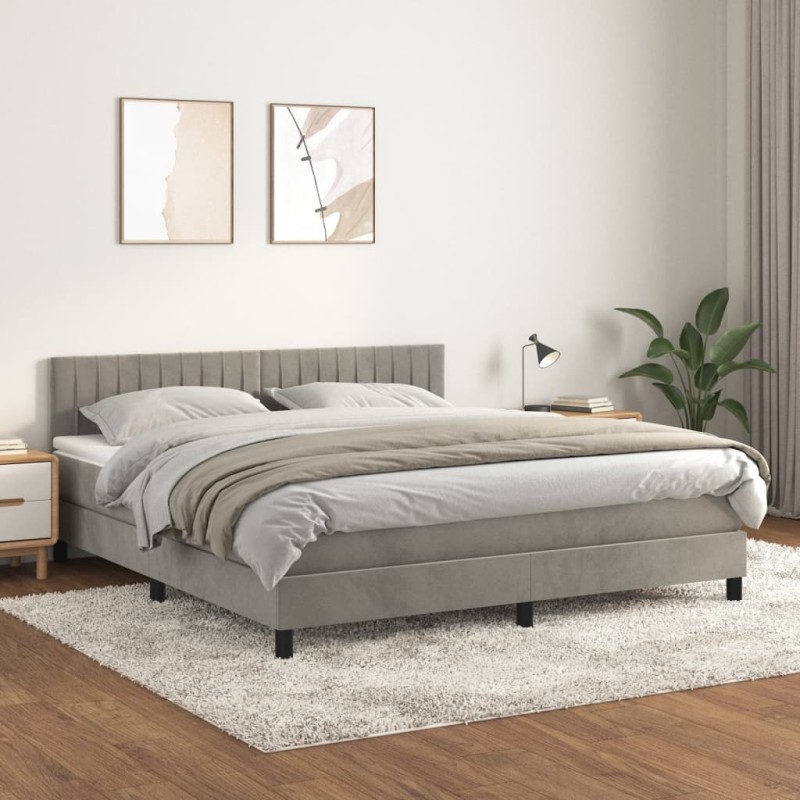 vidaXL Giroletto a Molle con Materasso Grigio Chiaro 160x200cm Velluto