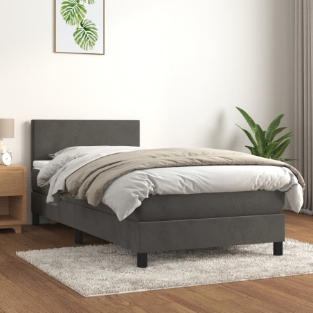vidaXL Giroletto a Molle con Materasso Grigio Scuro 90x200 cm Velluto
