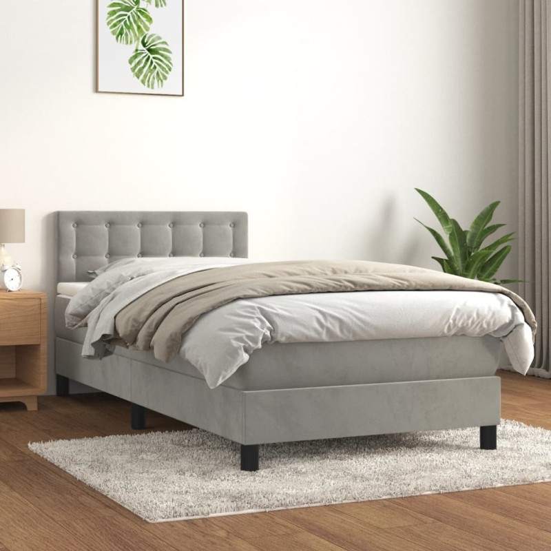 vidaXL Giroletto a Molle con Materasso Grigio Chiaro 90x190 cm Velluto