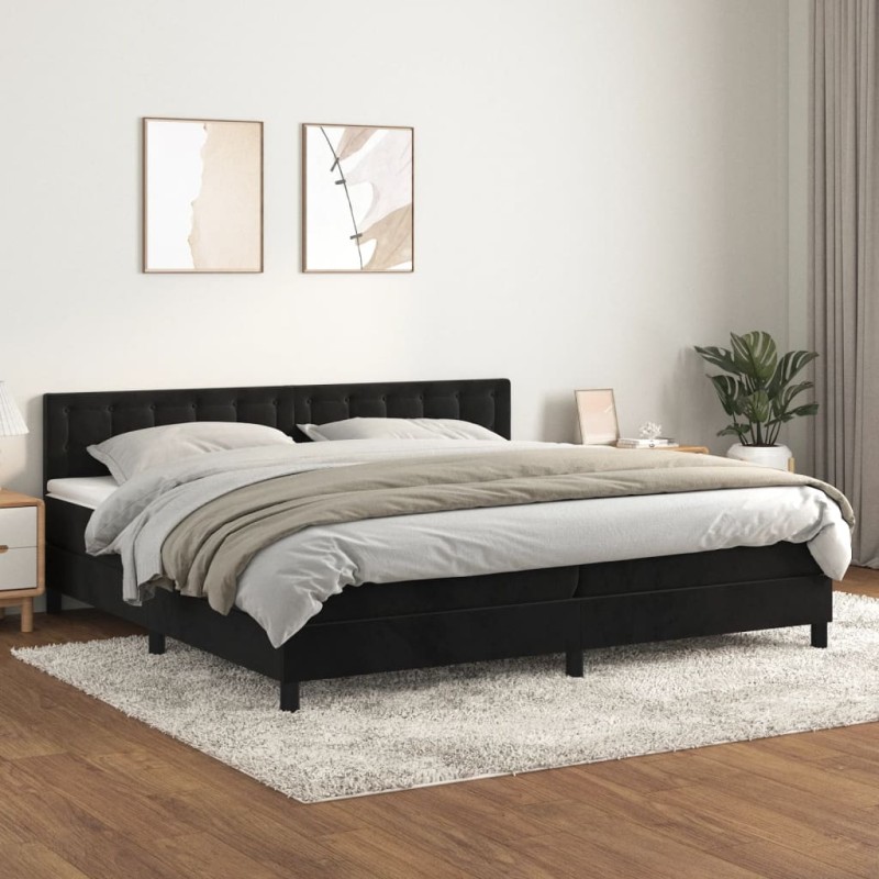 vidaXL Giroletto a Molle con Materasso Nero 200x200 cm in Velluto