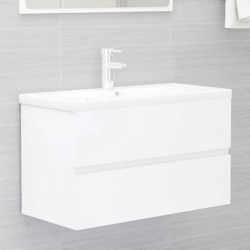 Mobile da Bagno con Lavabo Integrato Bianco in Truciolato Mobile da Bagno con Lavabo Integrato Bianco in Truciolato