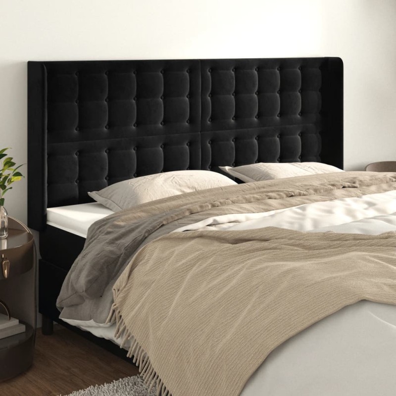 vidaXL Testiera ad Orecchio Nera 203x16x118/128 cm in Velluto vidaXL Testiera ad Orecchio Nera 203x16x118/128 cm in Velluto