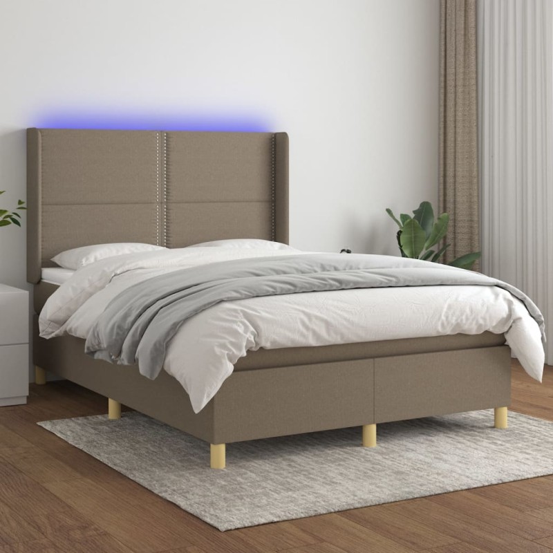 Letto a Molle con Materasso e LED Tortora 140x200 cm in Tessuto Letto a Molle con Materasso e LED Tortora 140x200 cm in Tessuto