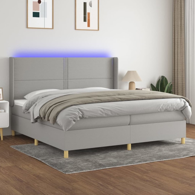 vidaXL Letto a Molle Materasso e LED Grigio Chiaro 200x200 cm Tessuto vidaXL Letto a Molle Materasso e LED Grigio Chiaro 200x200 cm Tessuto