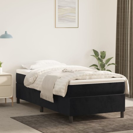 vidaXL Giroletto a Molle con Materasso Nero 90x200 cm in Velluto
