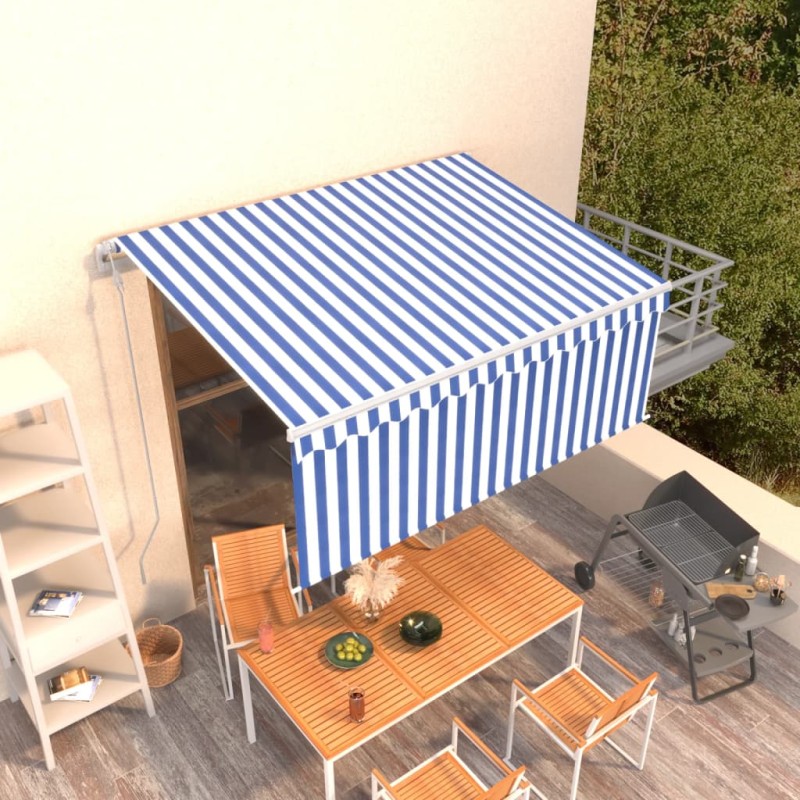 Tenda Sole Retrattile Automatica con Parasole 3x2,5m Blu Bianco Tenda Sole Retrattile Automatica con Parasole 3x2,5m Blu Bianco
