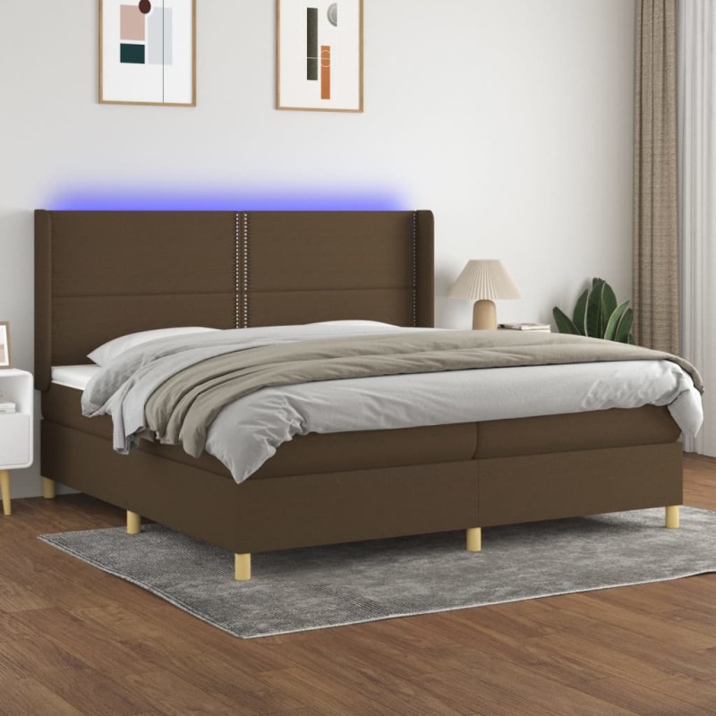 Letto a Molle Materasso e LED MarroneScuro 200x200cm in Tessuto Letto a Molle Materasso e LED MarroneScuro 200x200cm in Tessuto
