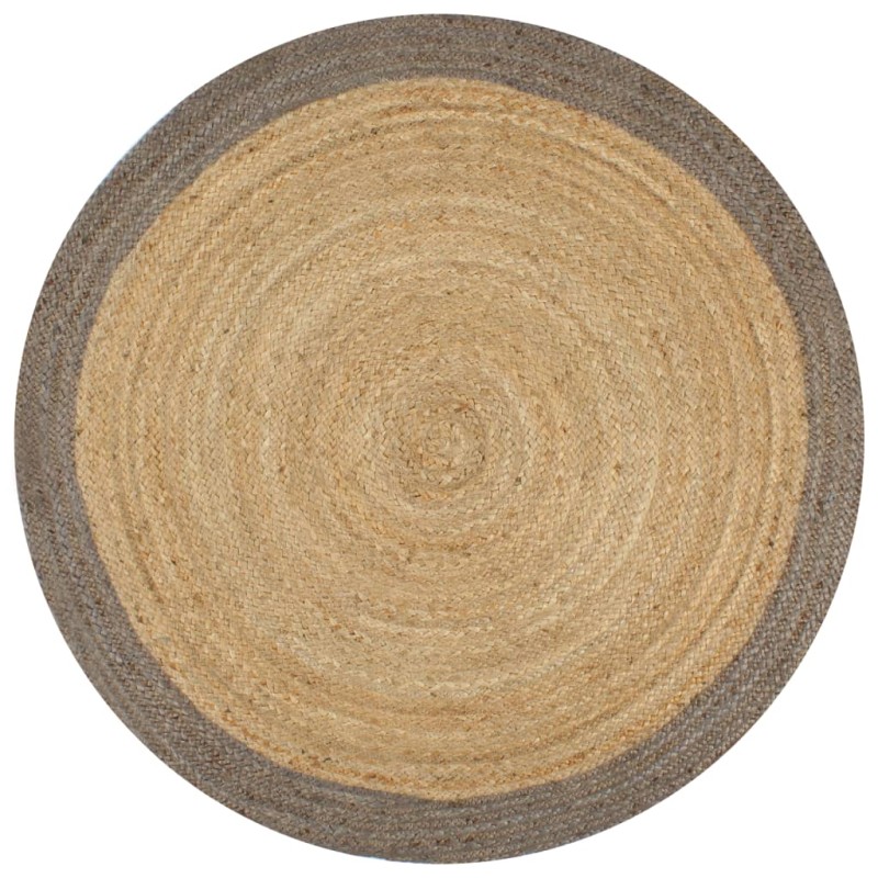 Tappeto Lavorato a Mano in Juta con Bordo Grigio 120 cm Tappeto Lavorato a Mano in Juta con Bordo Grigio 120 cm