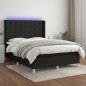Letto a Molle con Materasso e LED Nero 140x190 cm in Tessuto Letto a Molle con Materasso e LED Nero 140x190 cm in Tessuto